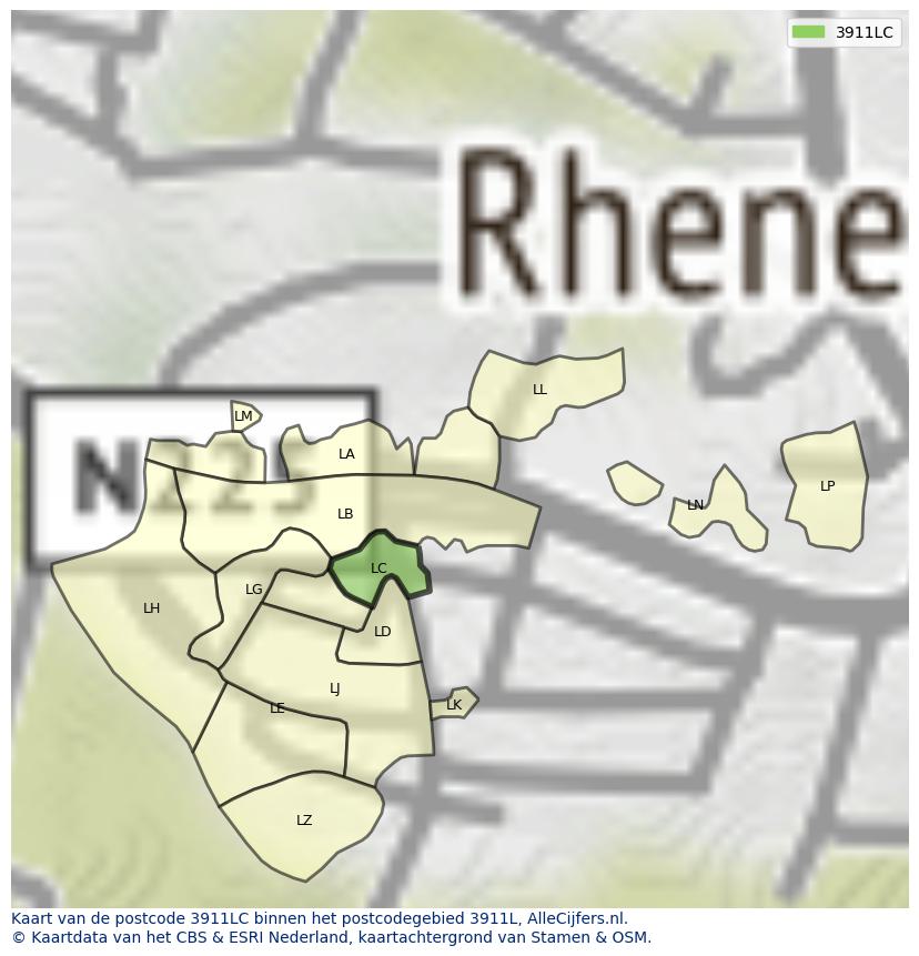 Afbeelding van het postcodegebied 3911 LC op de kaart.