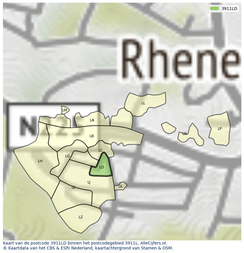 Afbeelding van het postcodegebied 3911 LD op de kaart.