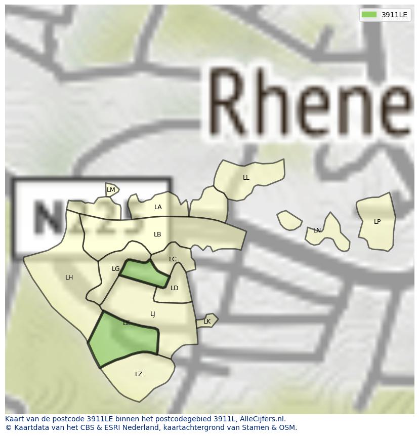 Afbeelding van het postcodegebied 3911 LE op de kaart.