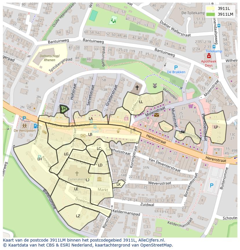 Afbeelding van het postcodegebied 3911 LM op de kaart.