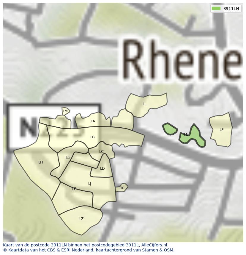 Afbeelding van het postcodegebied 3911 LN op de kaart.