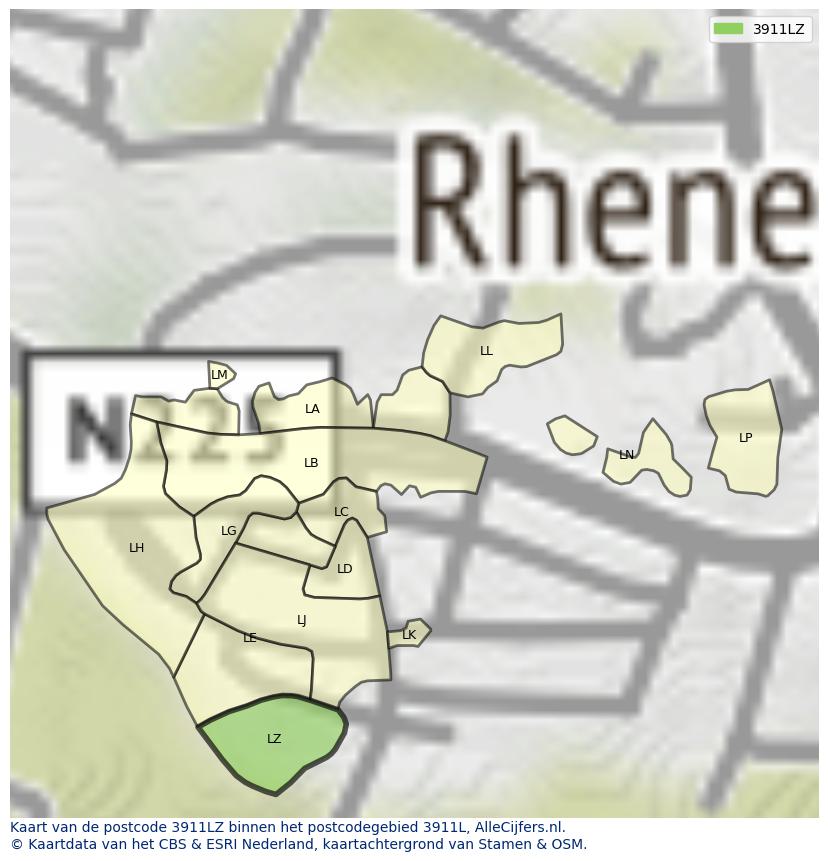 Afbeelding van het postcodegebied 3911 LZ op de kaart.