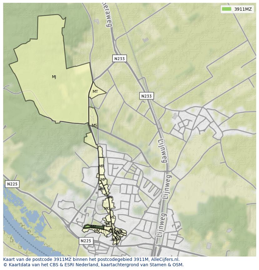 Afbeelding van het postcodegebied 3911 MZ op de kaart.