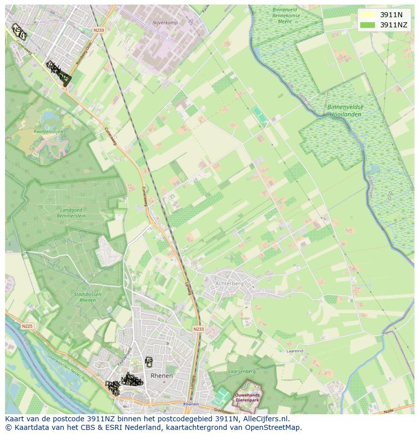 Afbeelding van het postcodegebied 3911 NZ op de kaart.