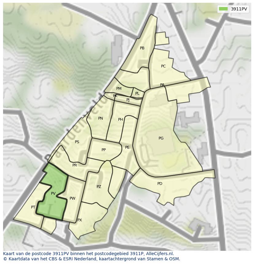 Afbeelding van het postcodegebied 3911 PV op de kaart.