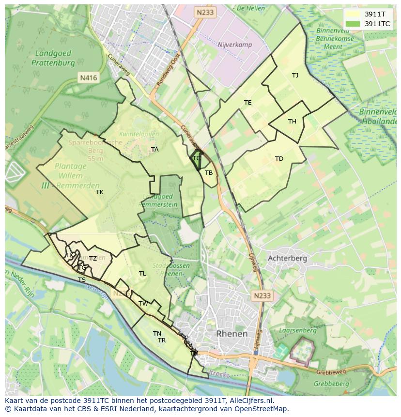 Afbeelding van het postcodegebied 3911 TC op de kaart.