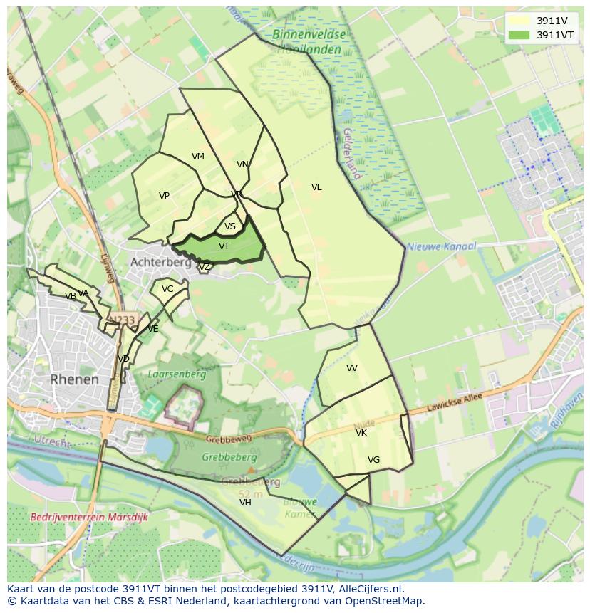 Afbeelding van het postcodegebied 3911 VT op de kaart.