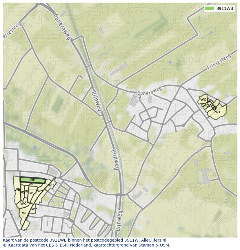 Afbeelding van het postcodegebied 3911 WB op de kaart.