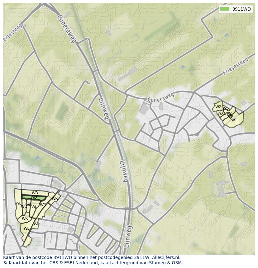 Afbeelding van het postcodegebied 3911 WD op de kaart.
