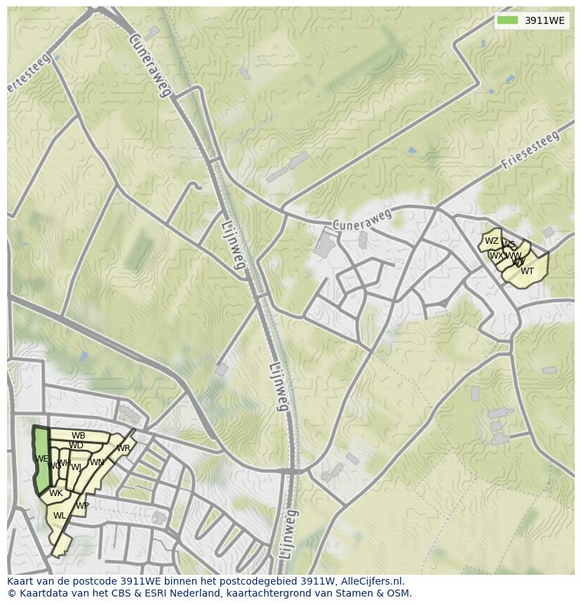 Afbeelding van het postcodegebied 3911 WE op de kaart.