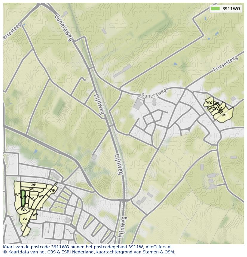 Afbeelding van het postcodegebied 3911 WG op de kaart.
