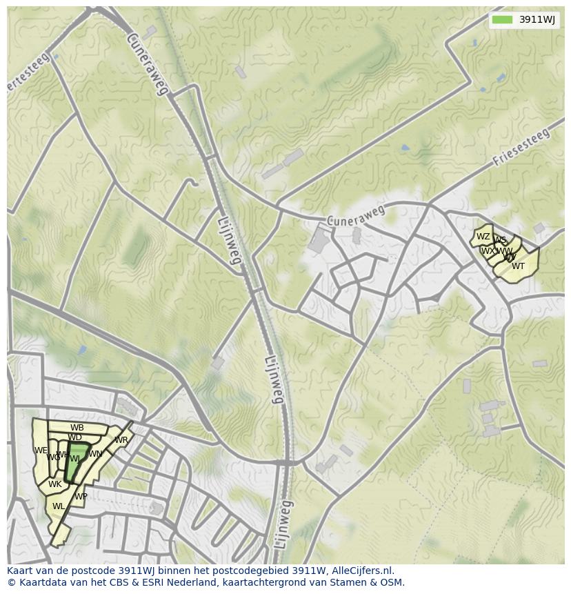 Afbeelding van het postcodegebied 3911 WJ op de kaart.