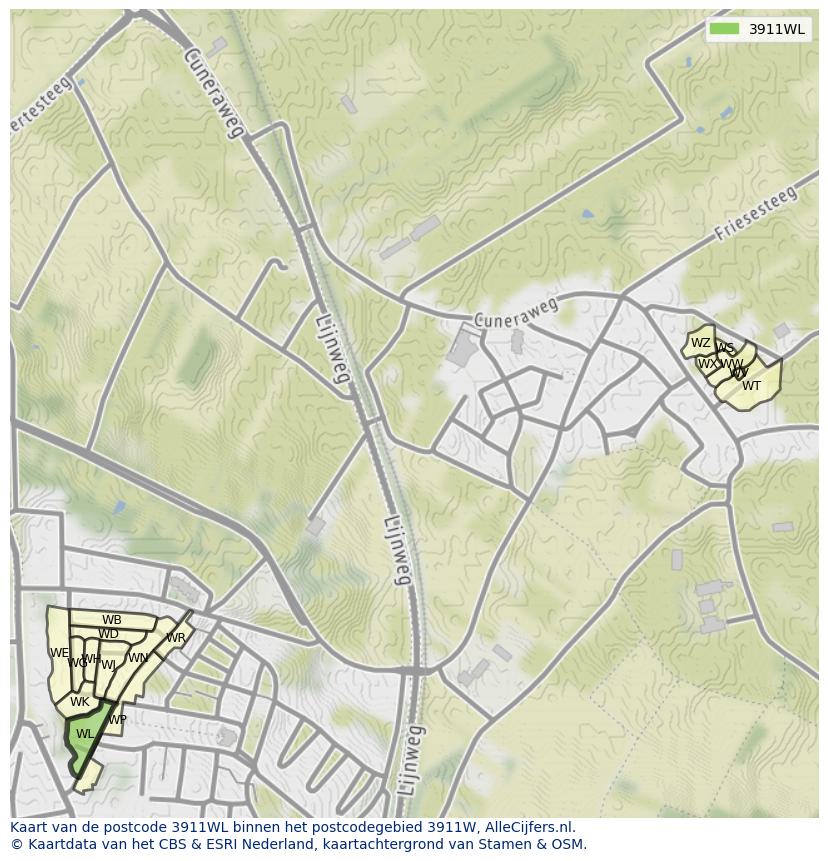 Afbeelding van het postcodegebied 3911 WL op de kaart.