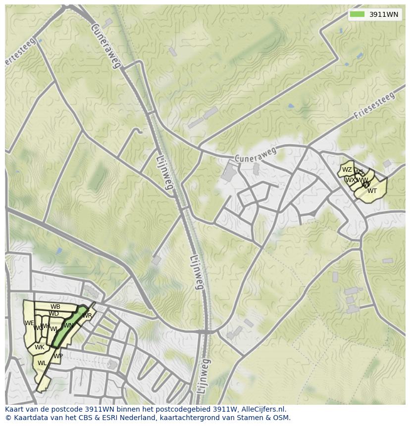 Afbeelding van het postcodegebied 3911 WN op de kaart.