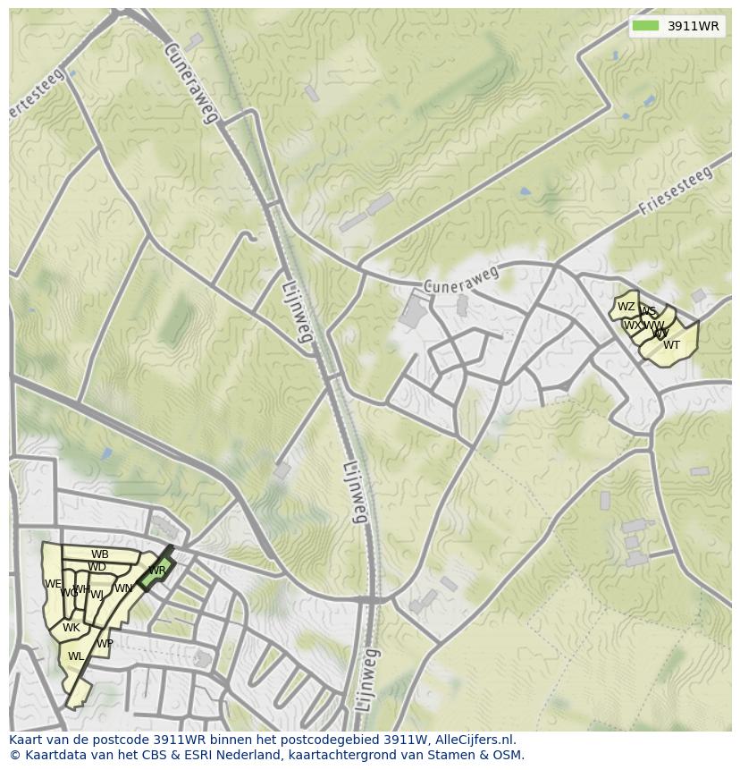 Afbeelding van het postcodegebied 3911 WR op de kaart.