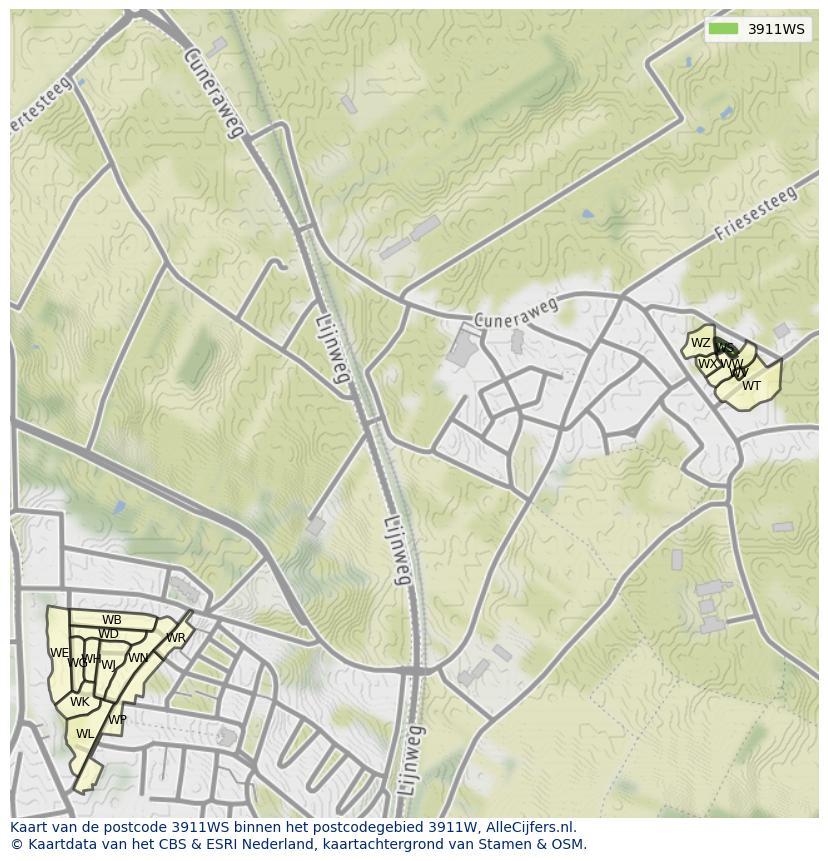 Afbeelding van het postcodegebied 3911 WS op de kaart.