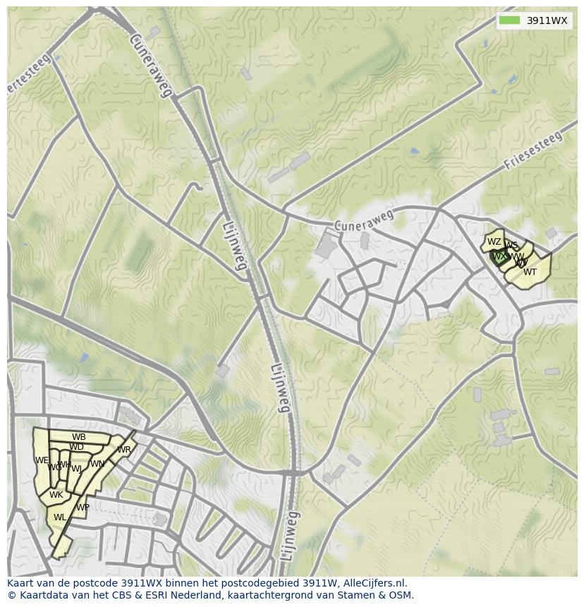 Afbeelding van het postcodegebied 3911 WX op de kaart.