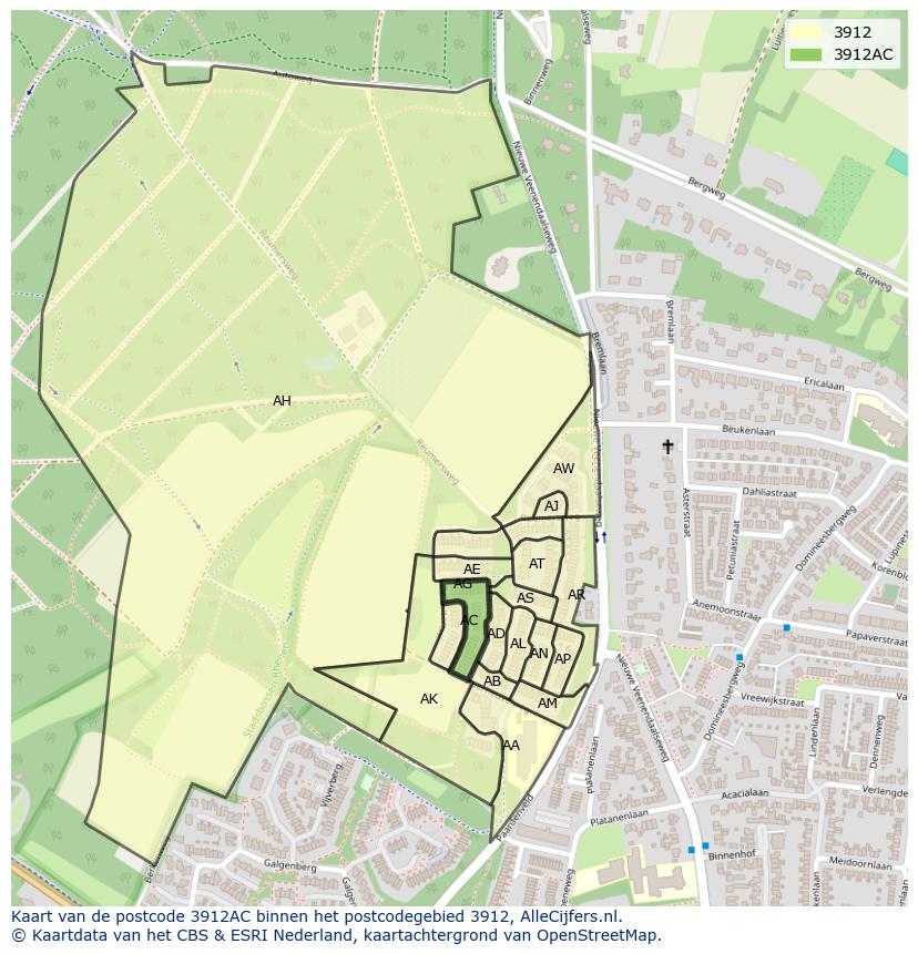 Afbeelding van het postcodegebied 3912 AC op de kaart.