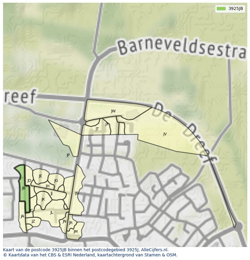Afbeelding van het postcodegebied 3925 JB op de kaart.