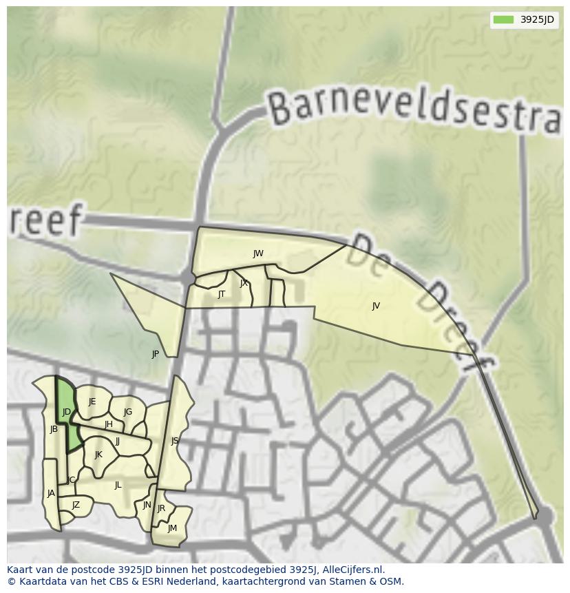 Afbeelding van het postcodegebied 3925 JD op de kaart.