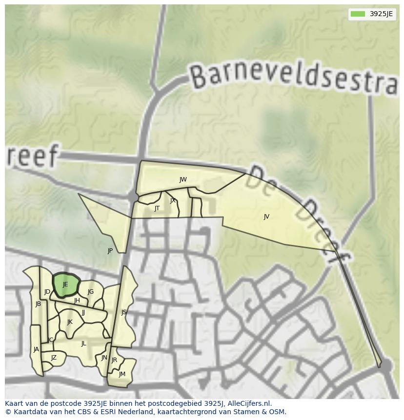 Afbeelding van het postcodegebied 3925 JE op de kaart.
