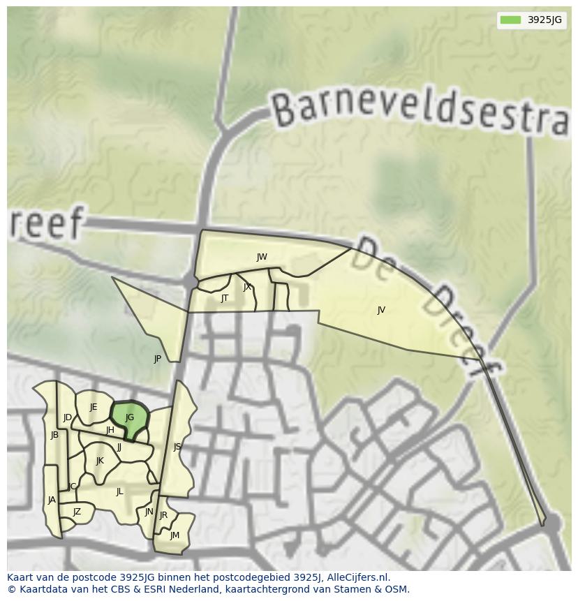 Afbeelding van het postcodegebied 3925 JG op de kaart.