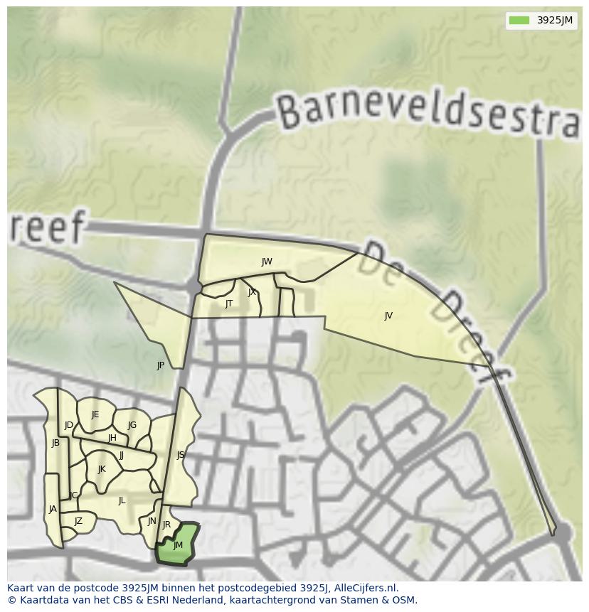 Afbeelding van het postcodegebied 3925 JM op de kaart.