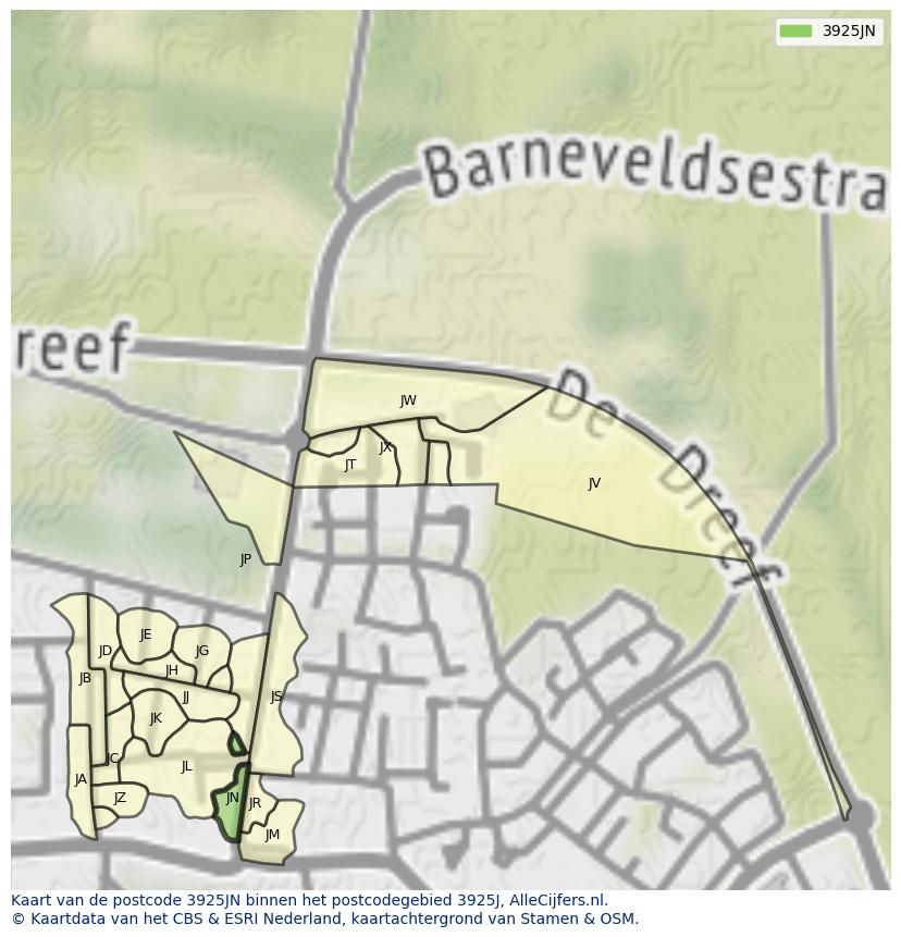 Afbeelding van het postcodegebied 3925 JN op de kaart.