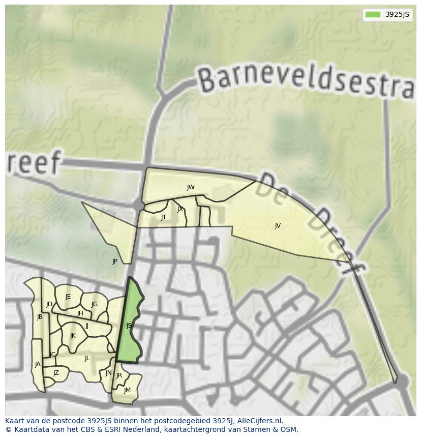 Afbeelding van het postcodegebied 3925 JS op de kaart.