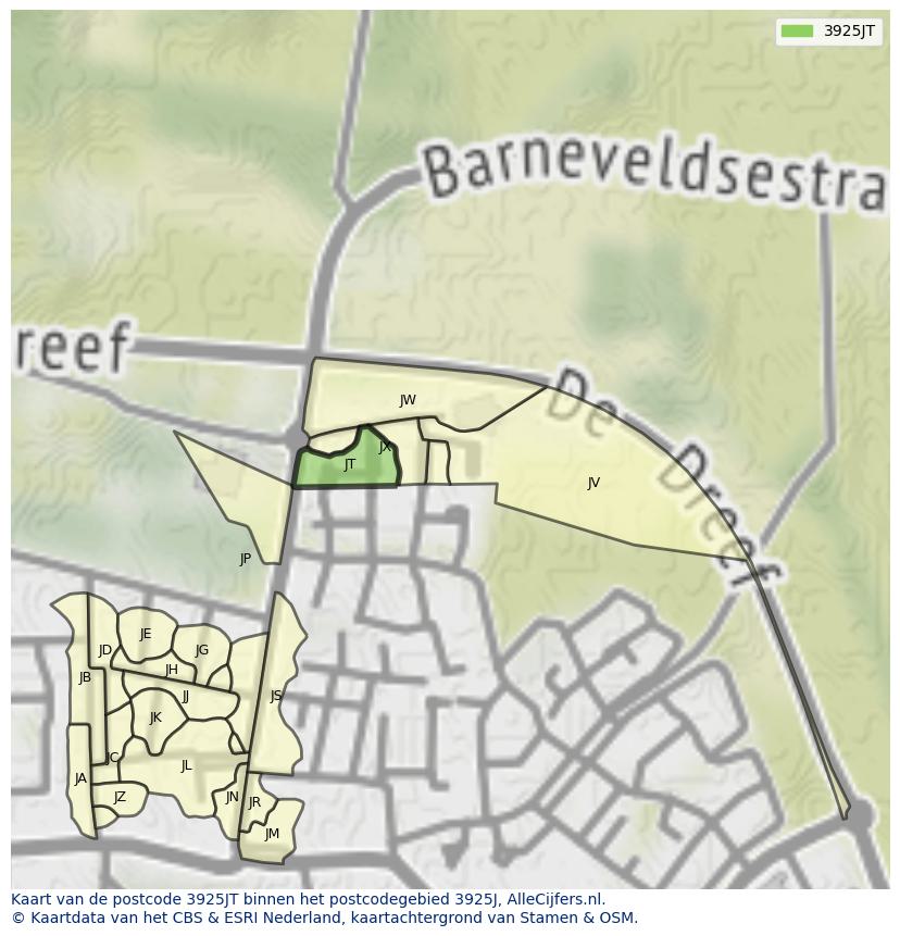 Afbeelding van het postcodegebied 3925 JT op de kaart.