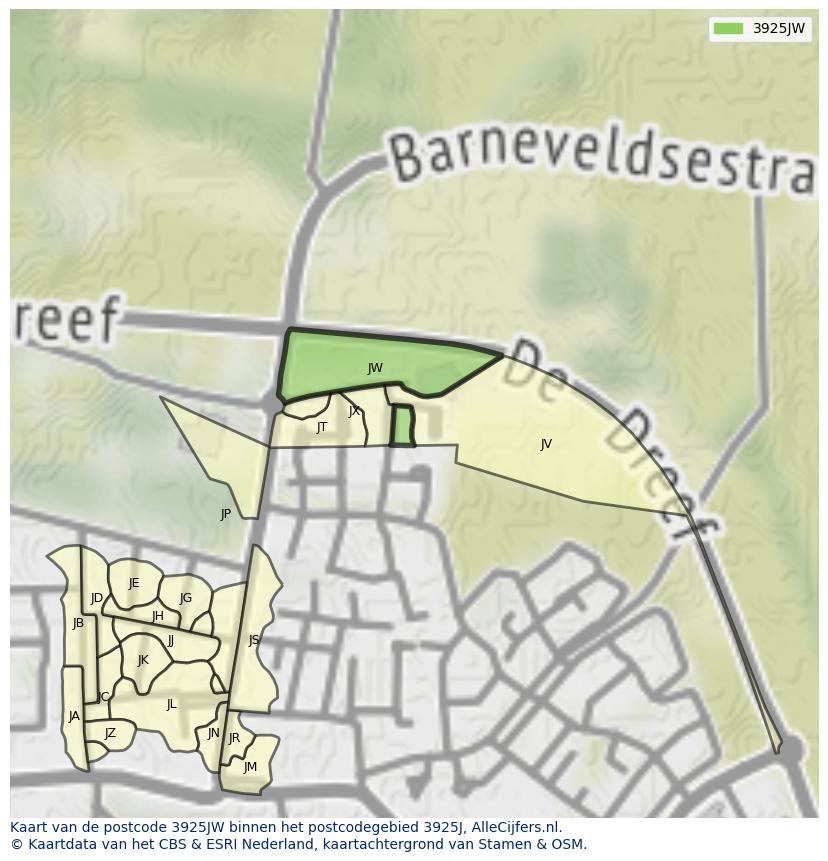 Afbeelding van het postcodegebied 3925 JW op de kaart.
