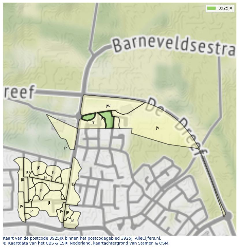 Afbeelding van het postcodegebied 3925 JX op de kaart.