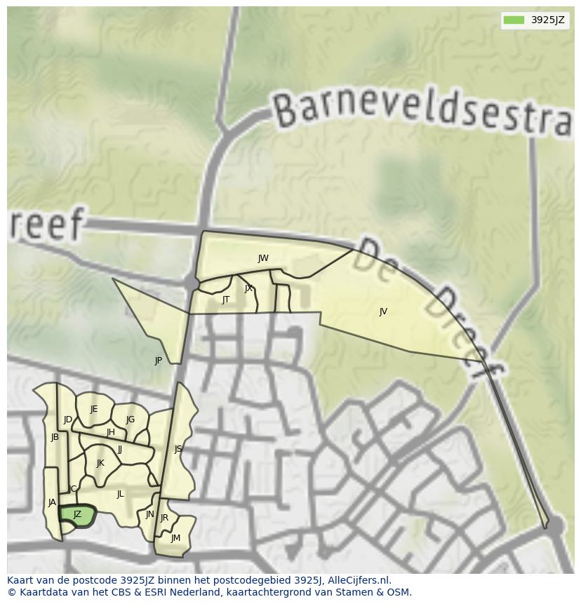 Afbeelding van het postcodegebied 3925 JZ op de kaart.