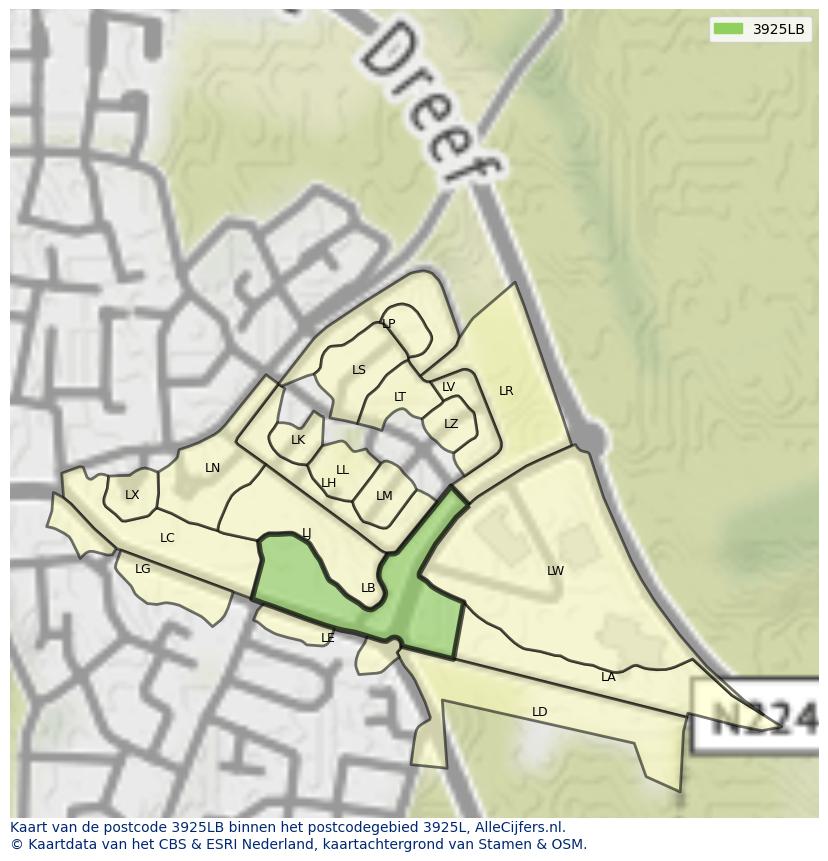 Afbeelding van het postcodegebied 3925 LB op de kaart.