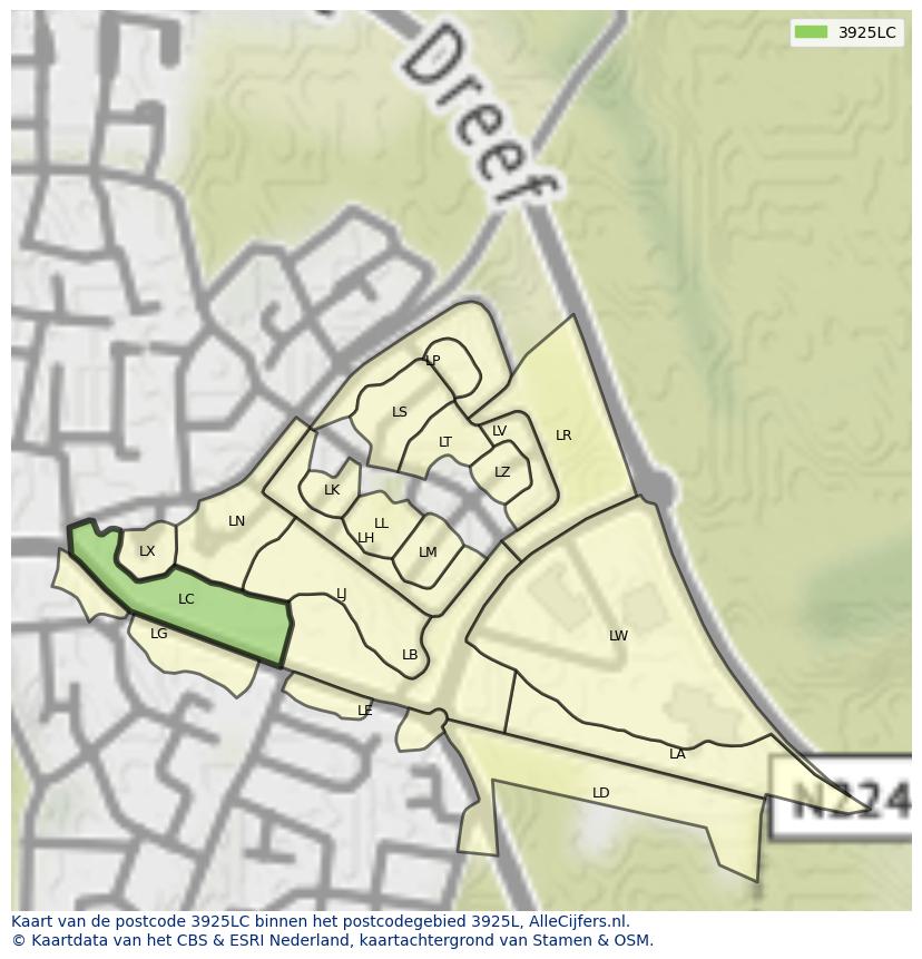 Afbeelding van het postcodegebied 3925 LC op de kaart.