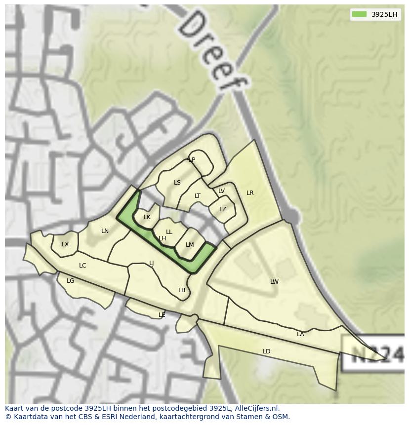 Afbeelding van het postcodegebied 3925 LH op de kaart.