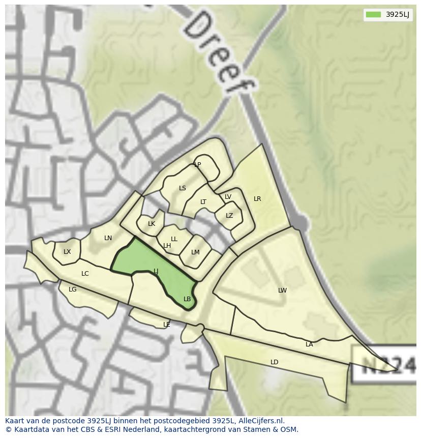Afbeelding van het postcodegebied 3925 LJ op de kaart.