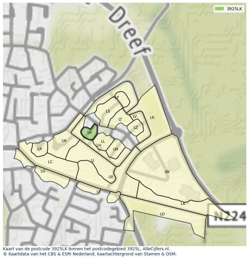 Afbeelding van het postcodegebied 3925 LK op de kaart.