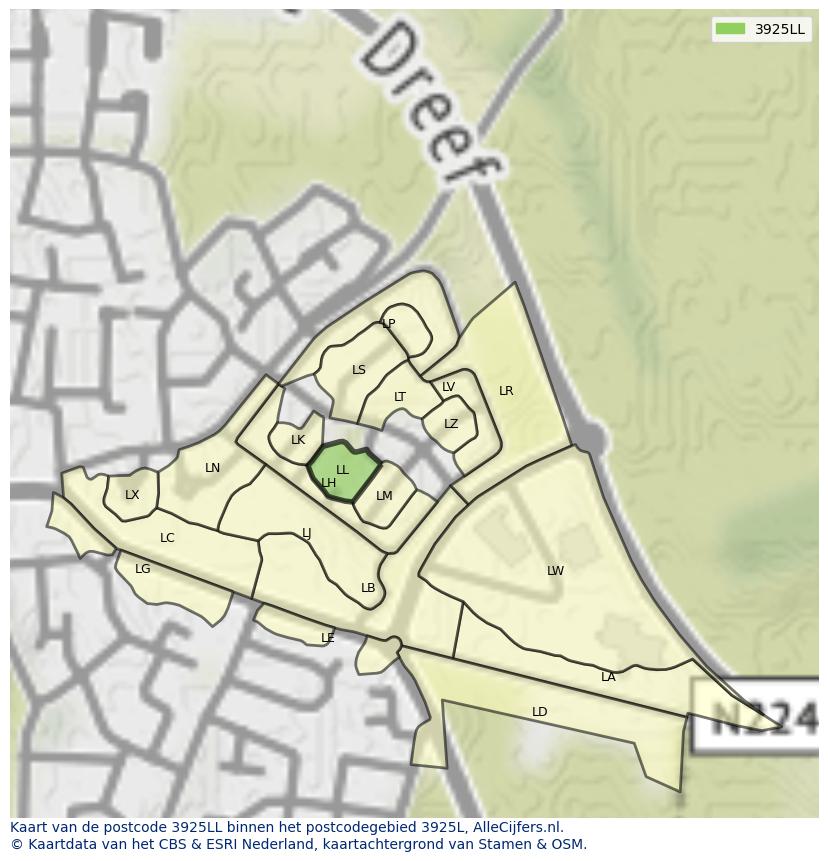Afbeelding van het postcodegebied 3925 LL op de kaart.