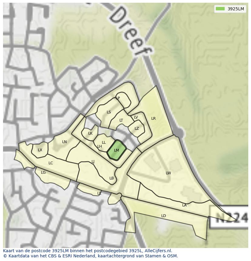 Afbeelding van het postcodegebied 3925 LM op de kaart.