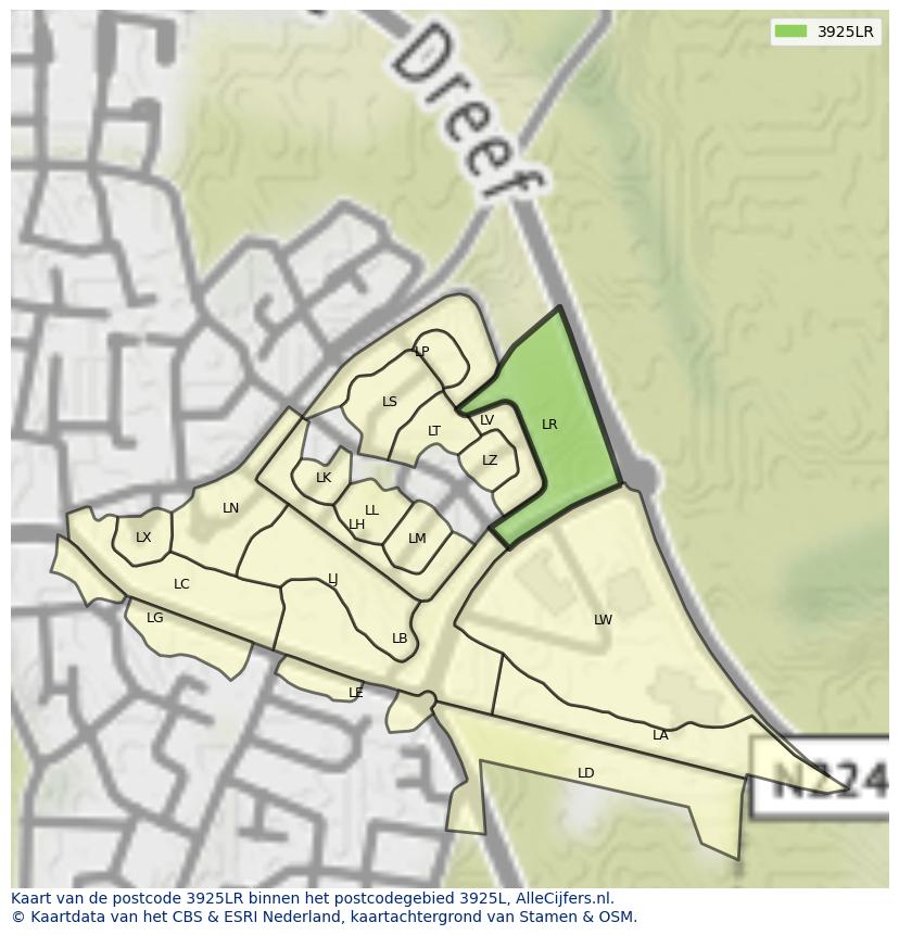Afbeelding van het postcodegebied 3925 LR op de kaart.