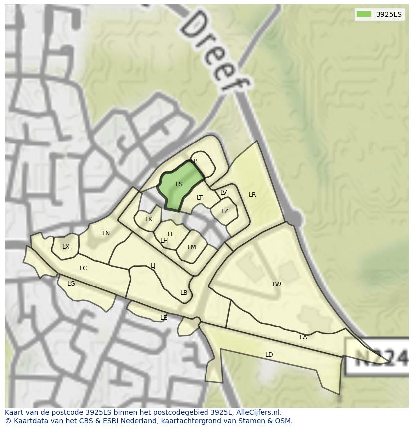 Afbeelding van het postcodegebied 3925 LS op de kaart.
