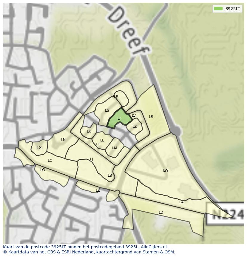 Afbeelding van het postcodegebied 3925 LT op de kaart.
