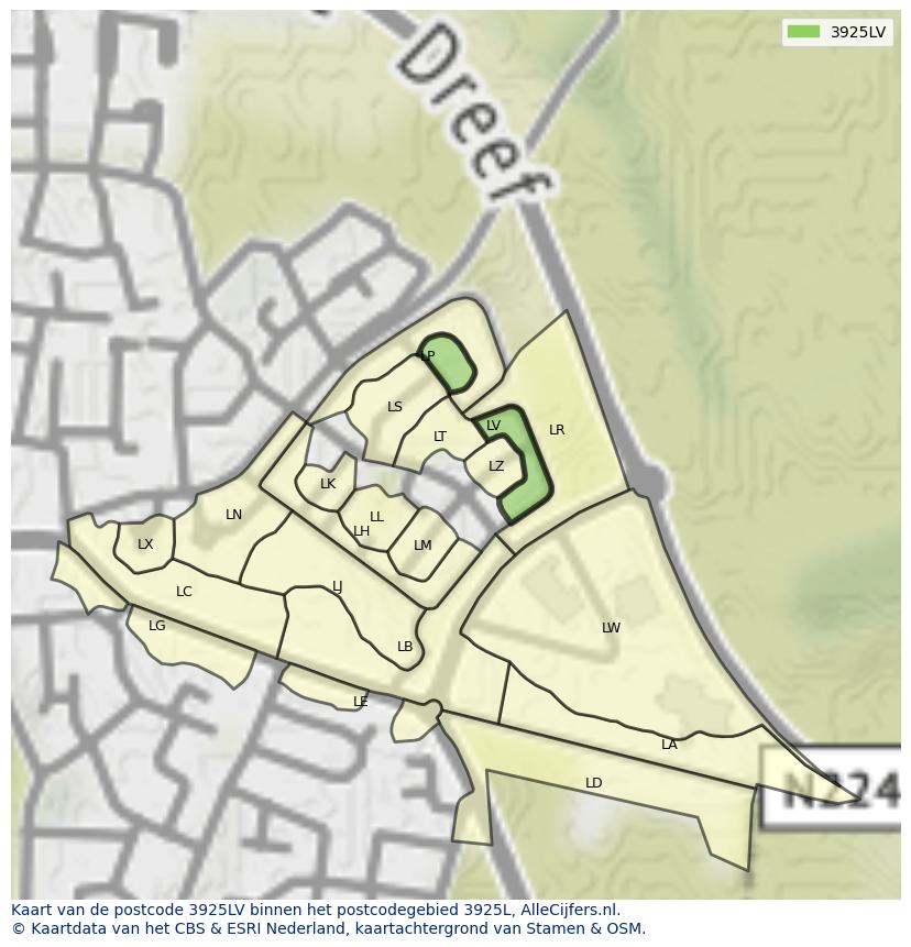 Afbeelding van het postcodegebied 3925 LV op de kaart.