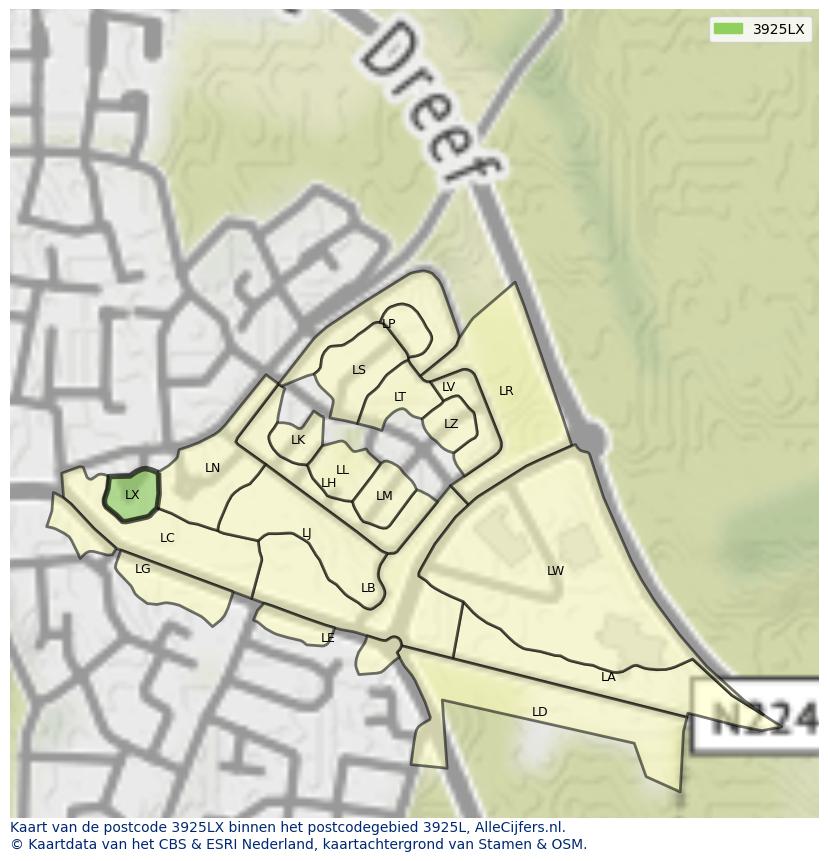 Afbeelding van het postcodegebied 3925 LX op de kaart.