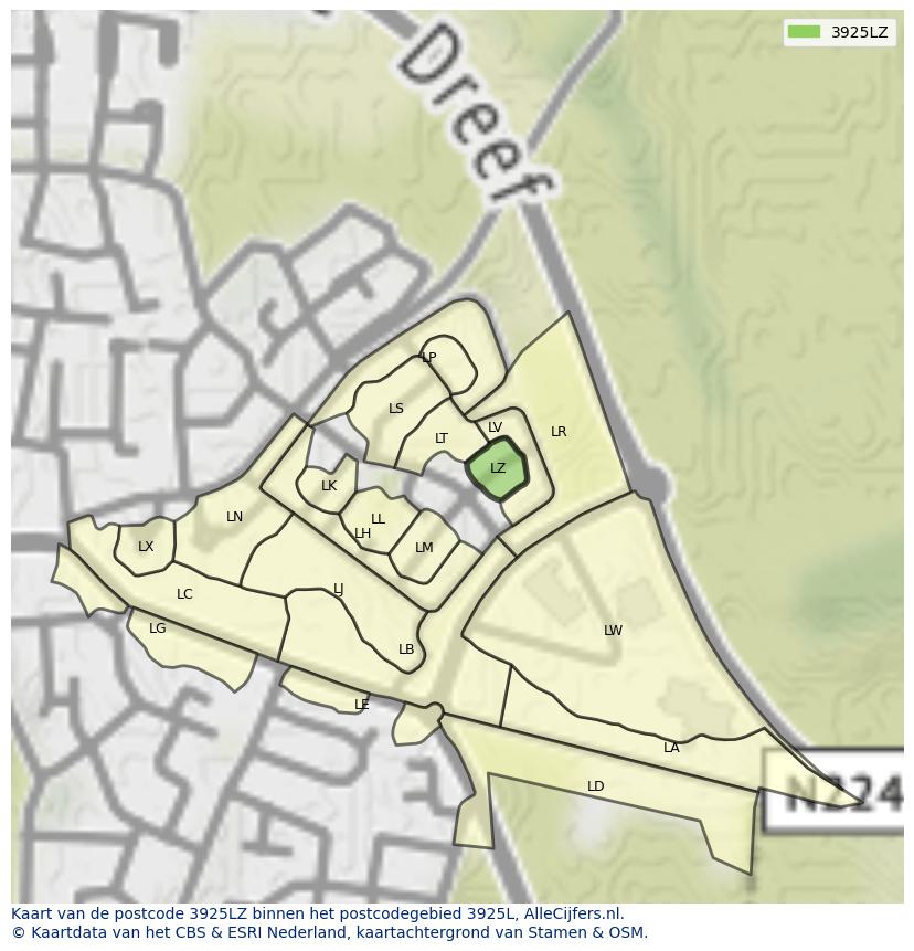 Afbeelding van het postcodegebied 3925 LZ op de kaart.