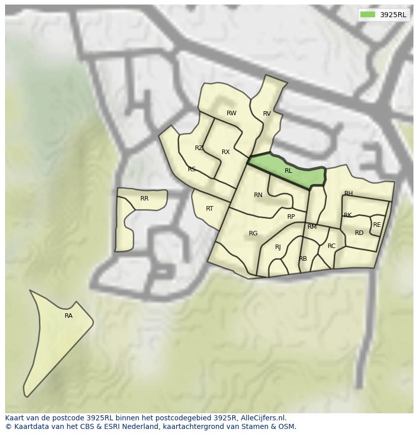 Afbeelding van het postcodegebied 3925 RL op de kaart.