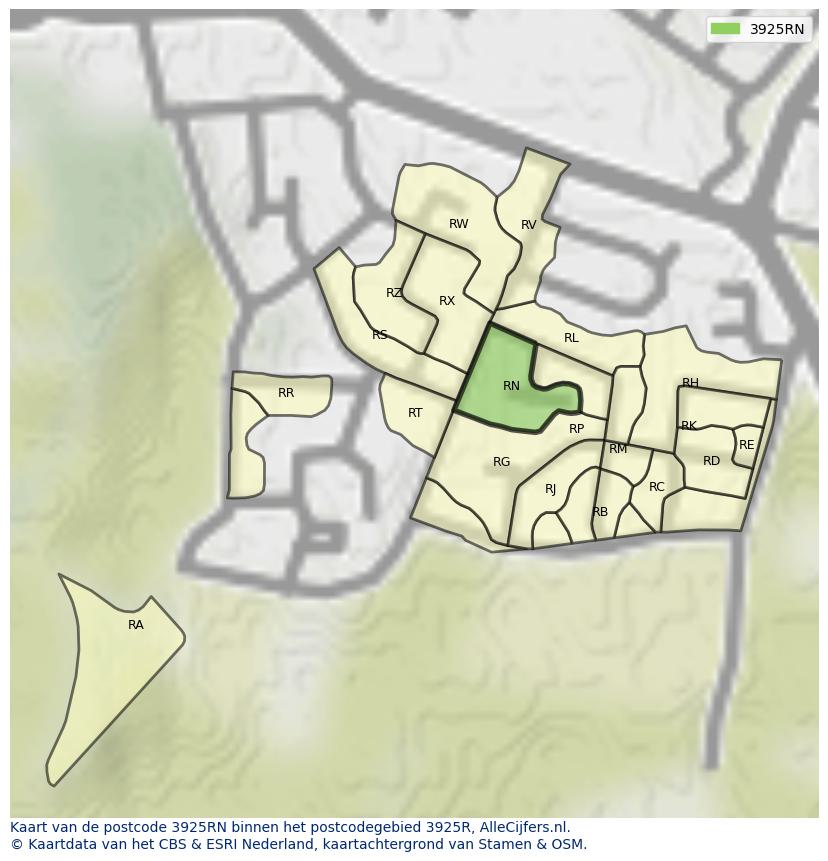 Afbeelding van het postcodegebied 3925 RN op de kaart.