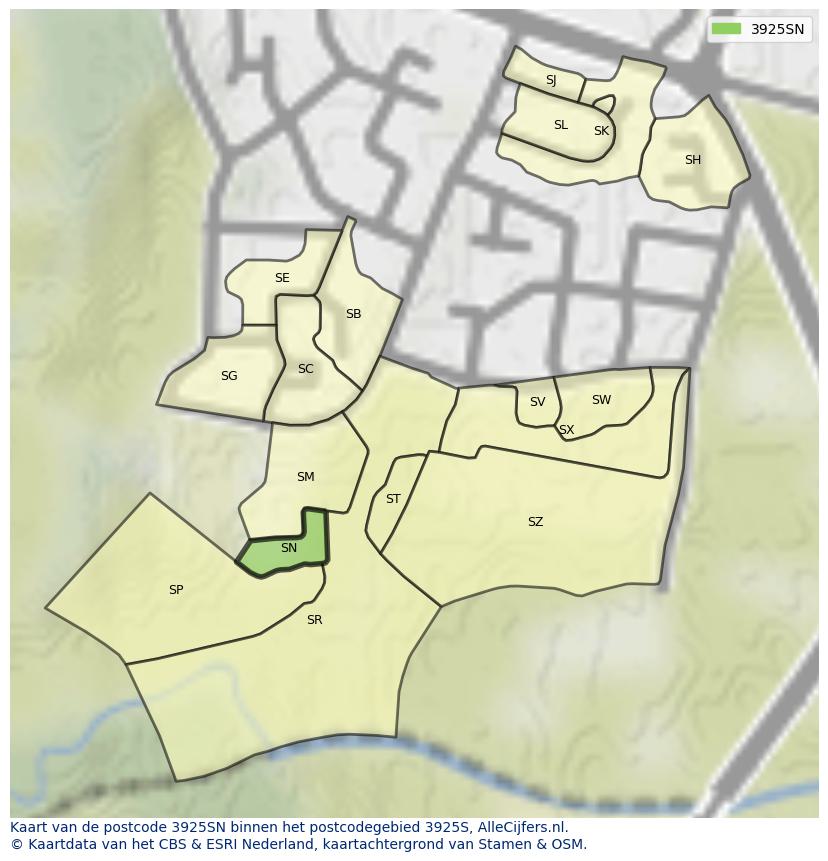 Afbeelding van het postcodegebied 3925 SN op de kaart.