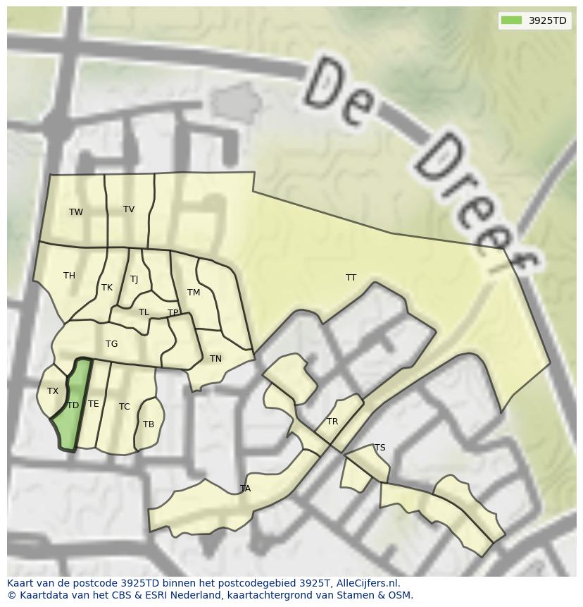 Afbeelding van het postcodegebied 3925 TD op de kaart.